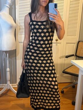 Anastasia Black & Tan Knit Crochet Shell-Print Maxi Dress - Women